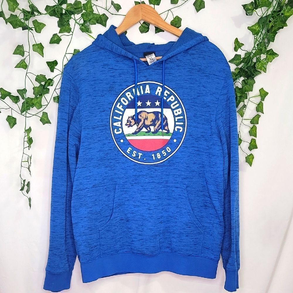 Fifth Sun. California Republic. Heathered Blue and Black Hoodie. Size XL. EUC